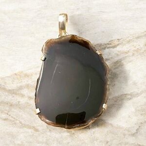 Black & Brown Agate Sterling Silver Overlay Pendant 925